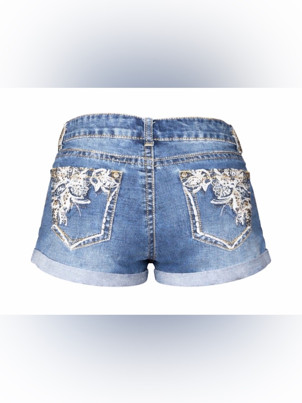 Rue21 Embellished Denim Shorts Size 5/6 R Low Rise Cuffed Rhinestone Pockets